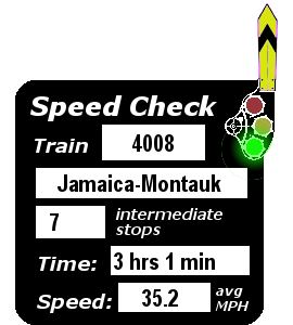 Train 4008 (Jamaica-Montauk): 7 stops; 3:01; 35.2 MPH
