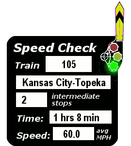 Train 105: 2 stops, 1:08, 60.0 MPH