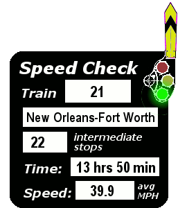 Train 21: 22 stops, 13:50, 39.9 MPH